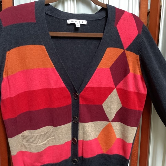 CAbi Color Block Argyle Stripe Cardigan Sweater Style 171 Women's Medium - Picture 2 of 8